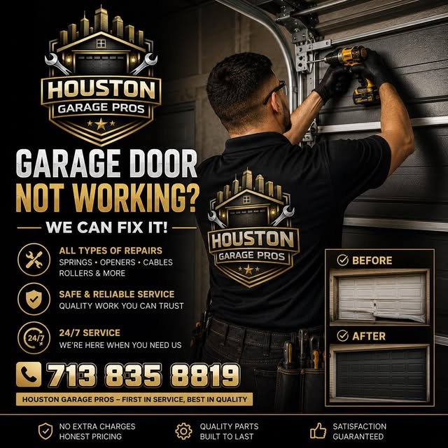 Garage Pros Houston technician installing a garage door panel